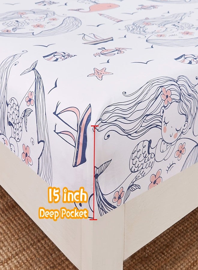 JSD Mermaid Girls Sheet Set Twin Size, 3 Piece Ocean Theme Microfiber Kids Bed Sheets Deep Pocket - Image 3